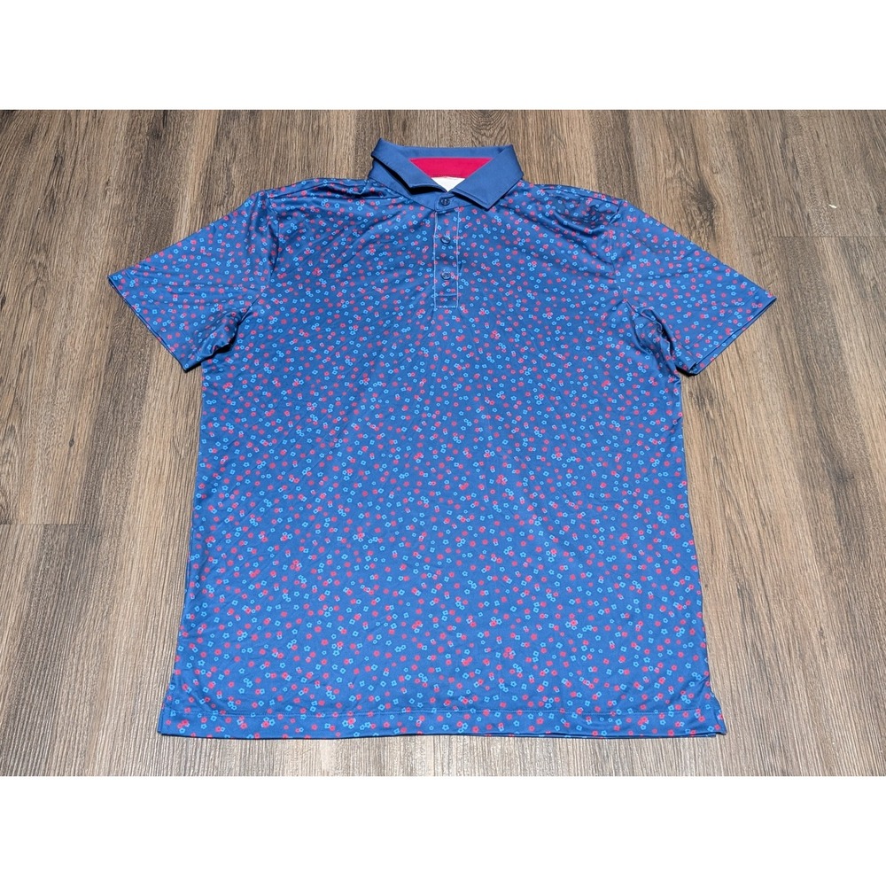 Redvanly Mens Polo Shirt Blue Herrick Floral Print Golf Athletic‎ Medium (READ!)